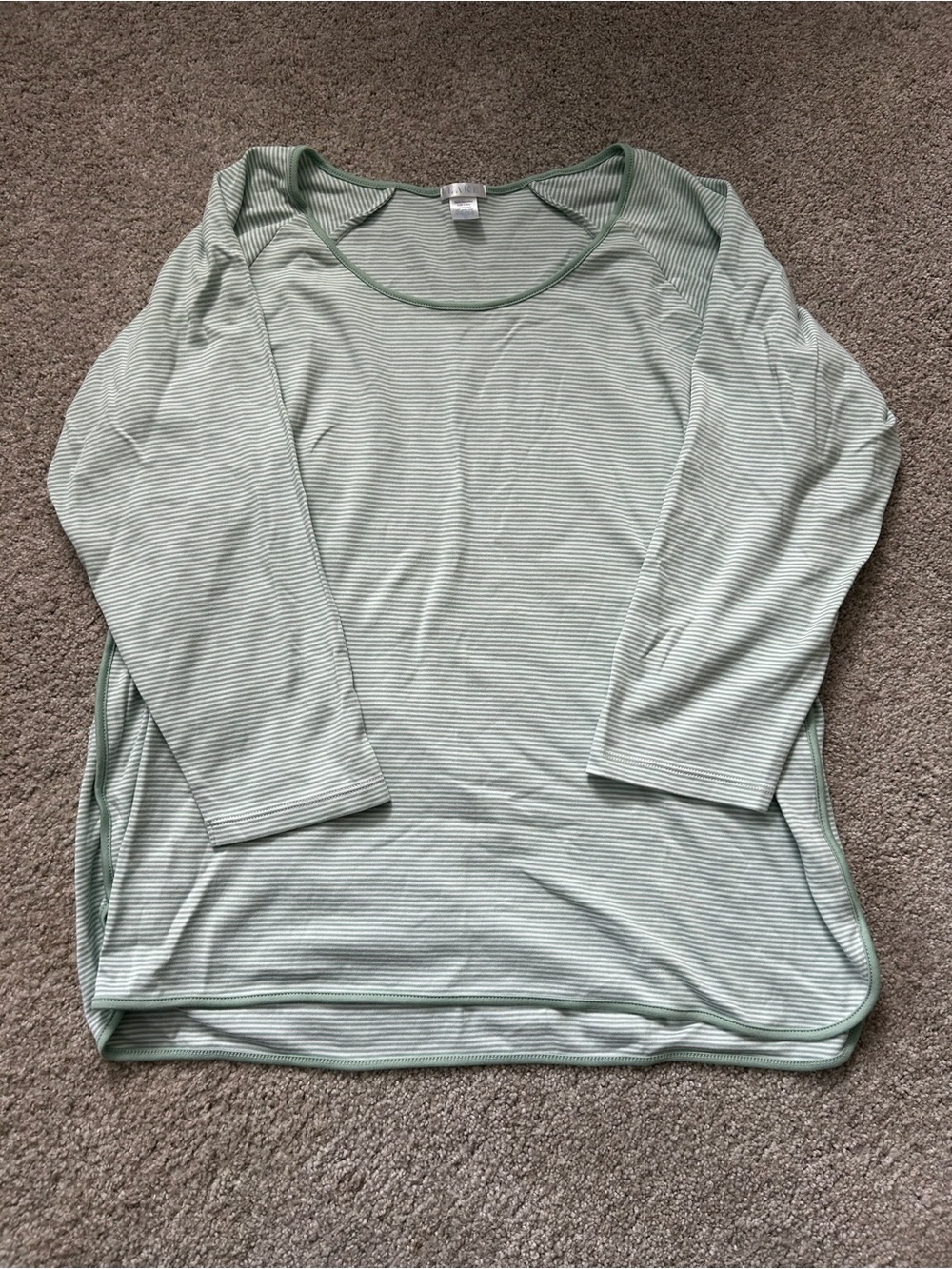 Lake Pajamas Women’s Lightweight Green Striped Long-Sleeve Top Pima Cotton XXL